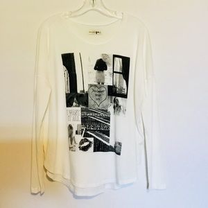 Woman’s Long Sleeve Black & White Blouse Tee Leisure Wear Over Sized